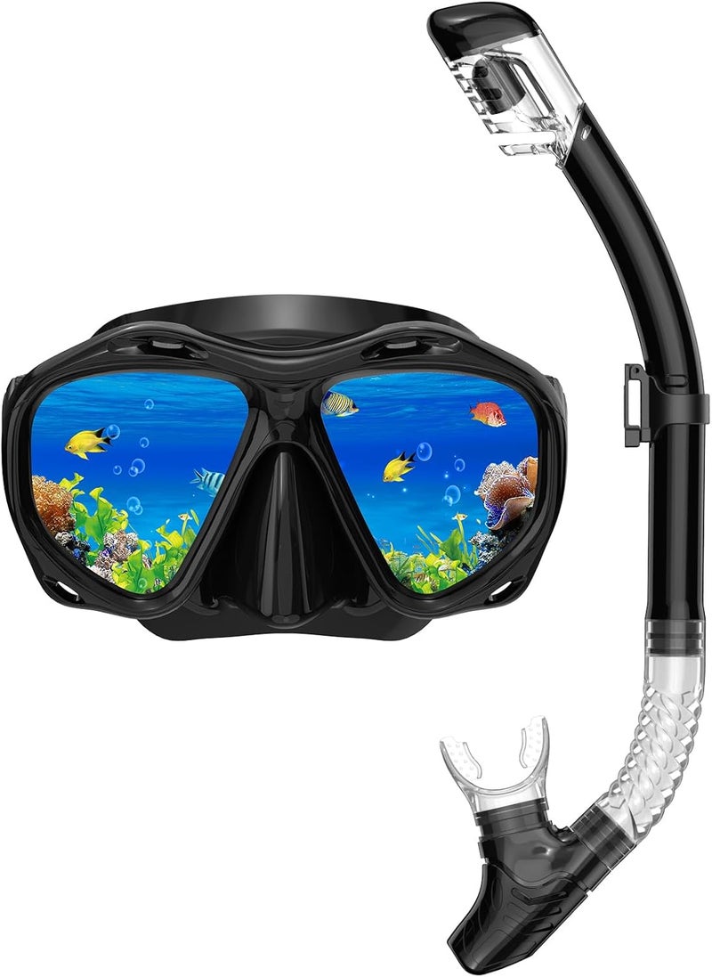 wutrye Snorkeling Gear for Adults, Dry Top Snorkel Mask Set, Diving Scuba Mask, Swimming Goggles with Nose Cover, HD Tempered Glass Panoramic Swim Freediving Anti-Leak Anti-Fog Travel Packages - Image 1